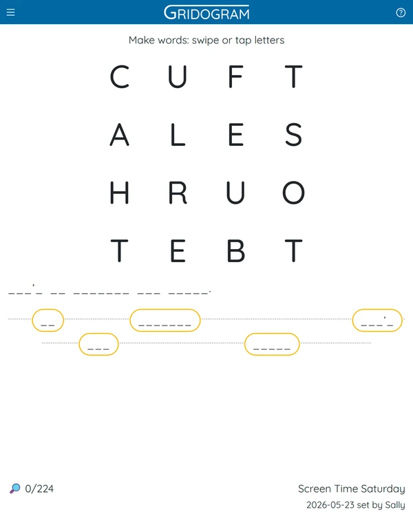 Screenshot of Gridogram, a daily word game