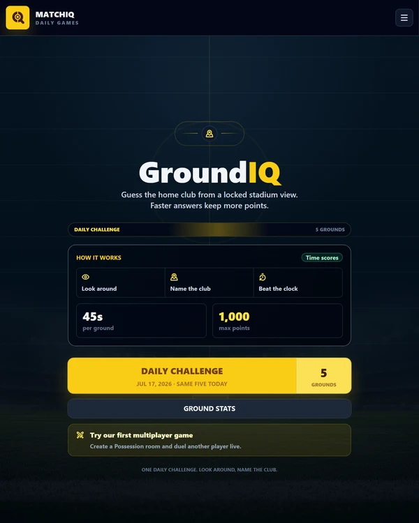 Screenshot of GroundIQ, a daily sports game