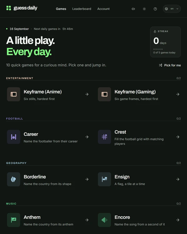 Screenshot of Guess Daily, a daily trivia game