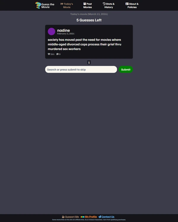 Screenshot of Guess The Movie, a daily pop culture game