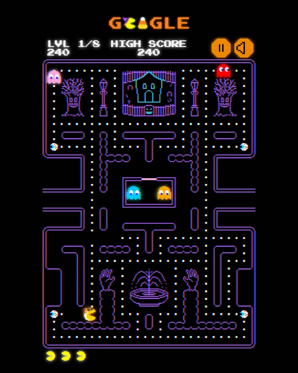 Screenshot of Halloween Pac-Man, a arcade-style game