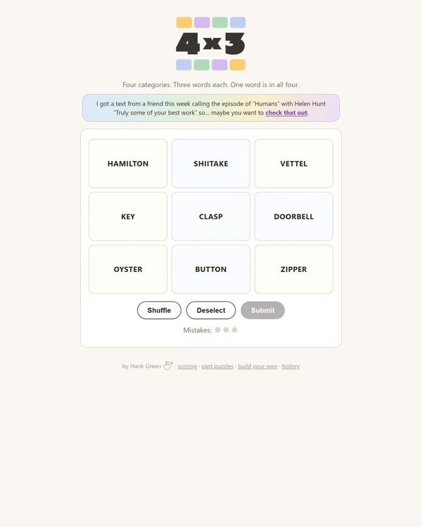 Screenshot of 4 × 3, a daily word game