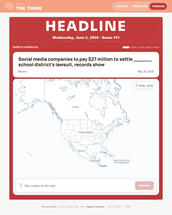 Screenshot of Headline, a daily geography game