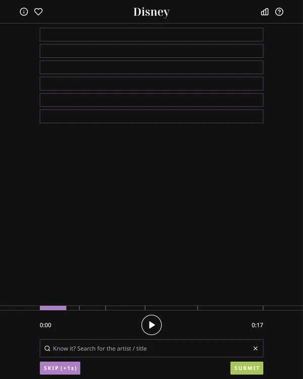 Screenshot of Heardle Disney, a daily music game