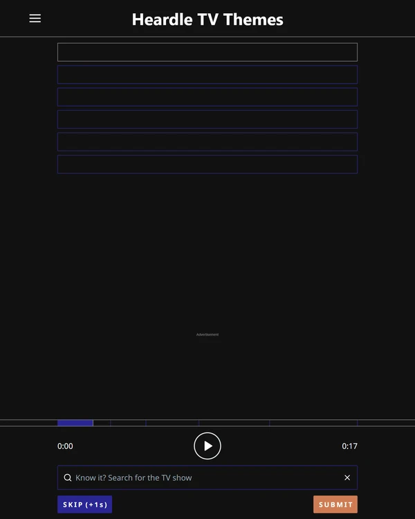 Screenshot of Heardle TV Themes, a daily music game