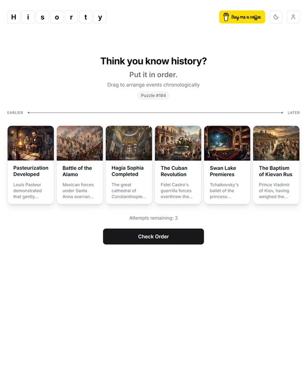 Screenshot of Hisorty, a daily trivia game