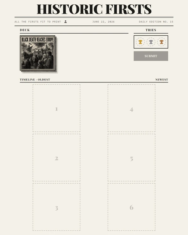 Screenshot of Historic Firsts, a daily trivia game