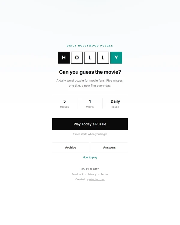 Screenshot of HOLLY, a daily pop culture game