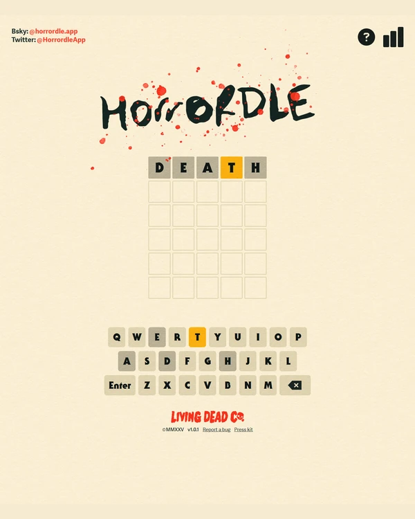 Screenshot of Horrordle (Living Dead Co.), a daily word game
