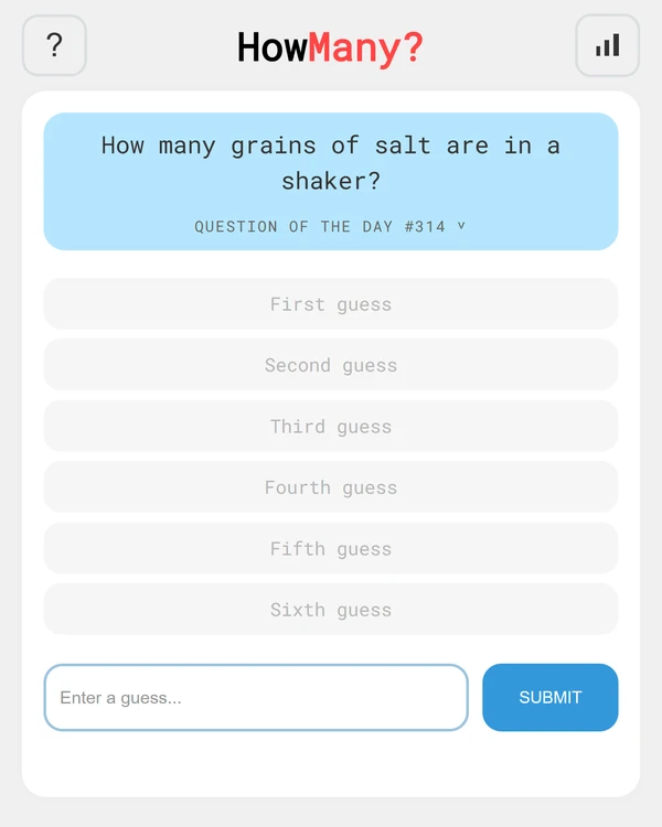 Screenshot of HowMany, a daily number game