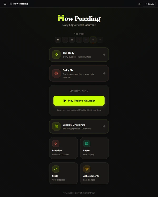Screenshot of How Puzzling, a daily logic game