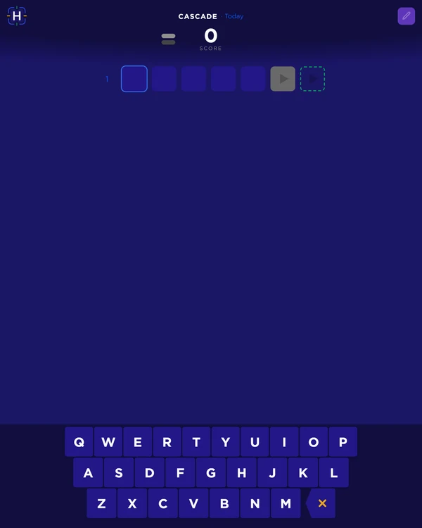 Screenshot of Hunch Cascade, a daily word game