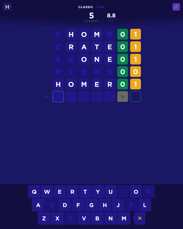 Screenshot of Hunch, a daily word game