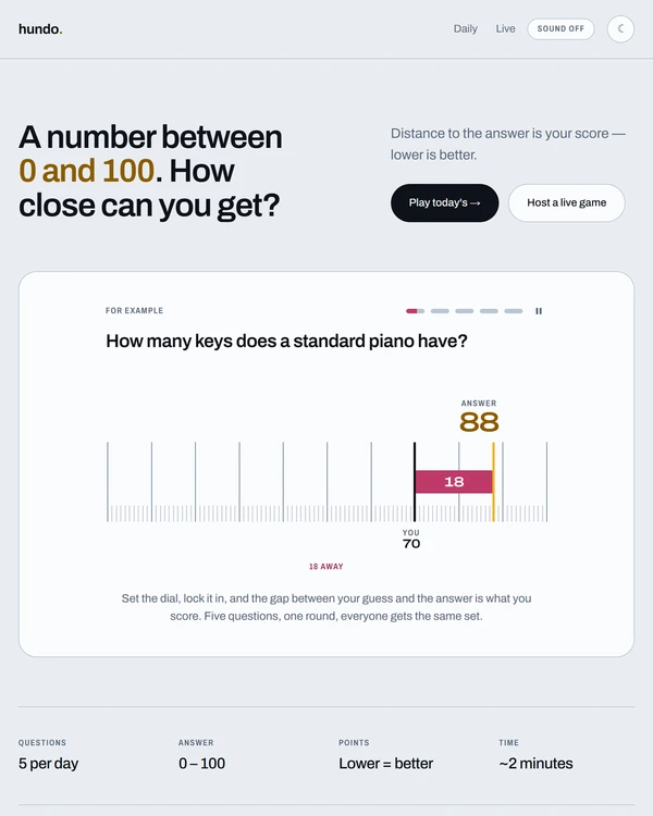 Screenshot of Hundo, a daily trivia game