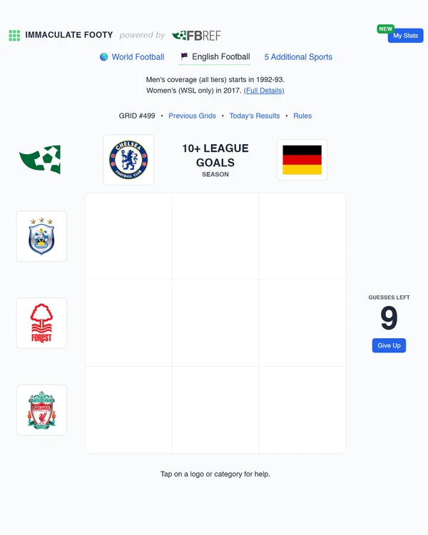 Screenshot of Immaculate Footy: English Football, a daily sports game