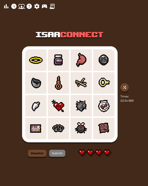 Screenshot of Isaaconnect, a daily fandom game