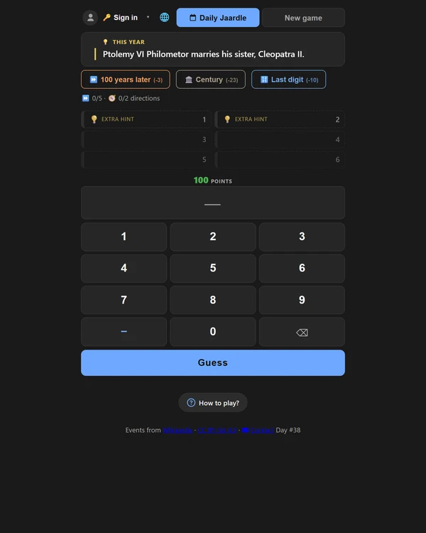 Screenshot of Jaardle, a daily trivia game