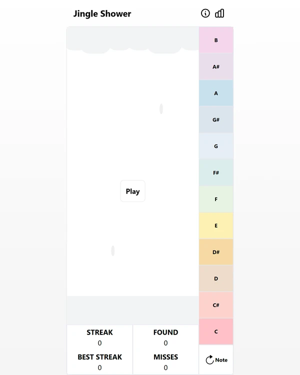 Screenshot of Jingle Shower, a daily music game