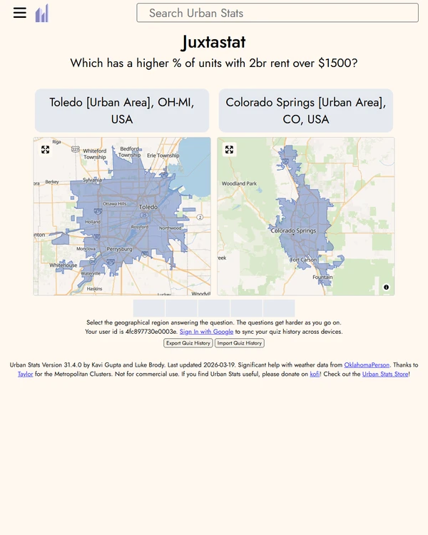 Screenshot of Juxtastat, a daily geography game