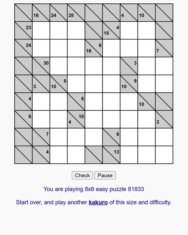 Screenshot of Kakuro Conquest, a daily logic game
