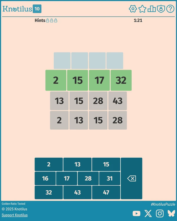 Screenshot of Knotilus, a daily math game