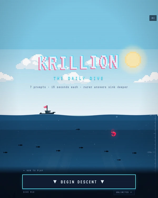 Screenshot of Krillion, a daily trivia game