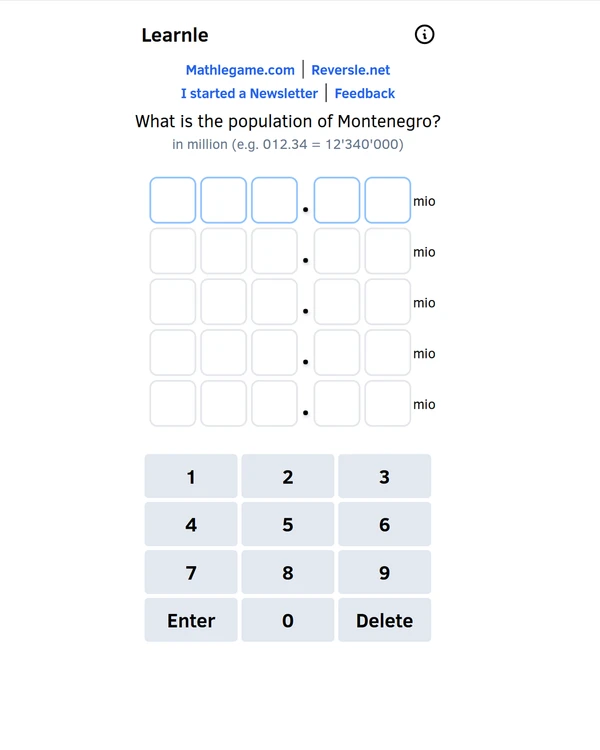 Screenshot of Learnle, a daily trivia game