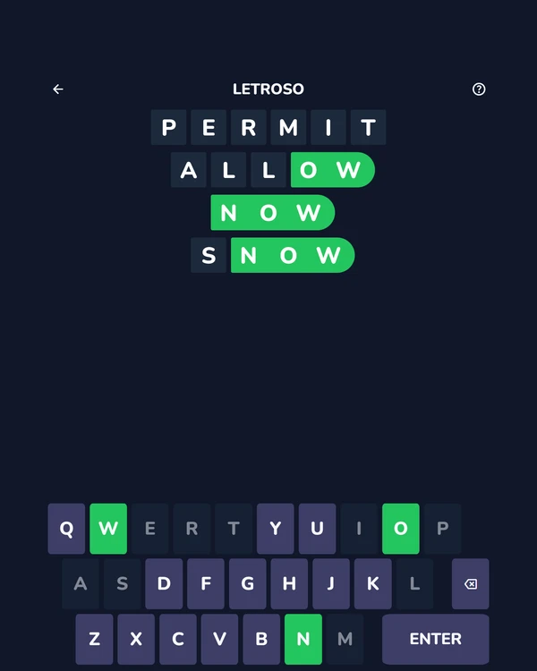 Screenshot of Letroso, a daily word game