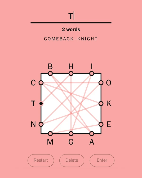 Screenshot of Letter Boxed, a daily word game that is paid