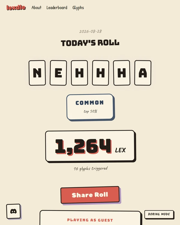 Screenshot of Lexdle, a daily word game