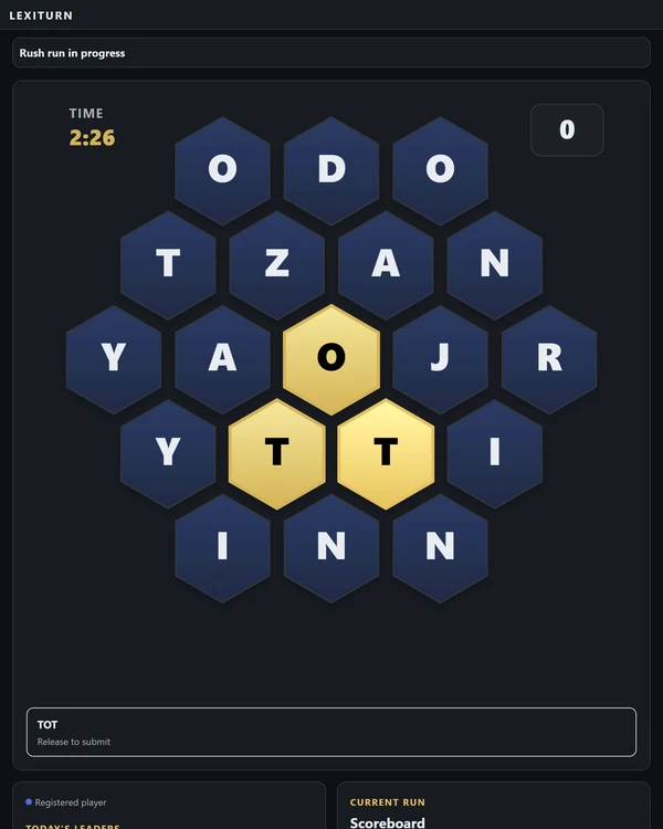 Screenshot of LexiTurn, a daily word game