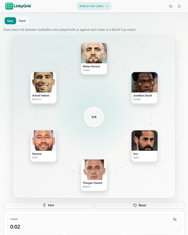 Screenshot of LinkyGrid - World Cup, a daily sports game