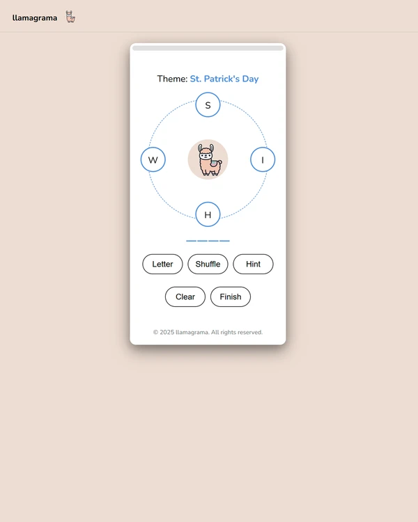Screenshot of Llamagrama, a daily word game