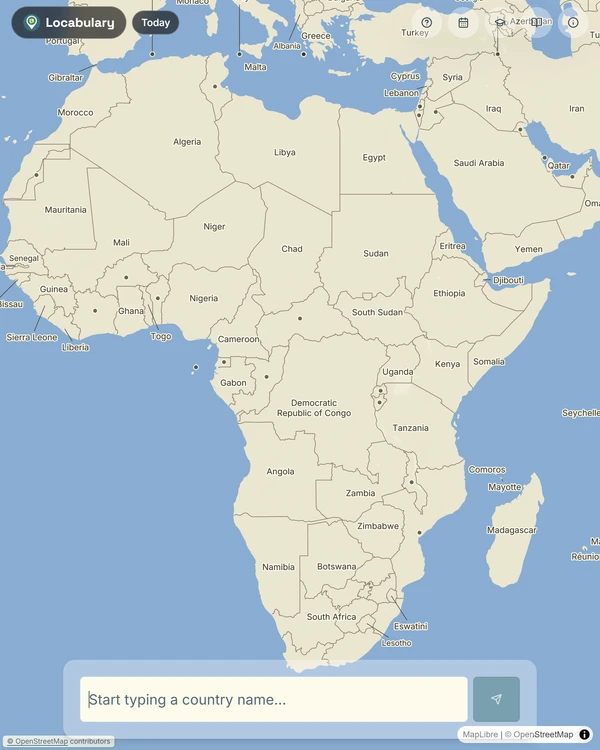 Screenshot of Locabulary, a daily geography game