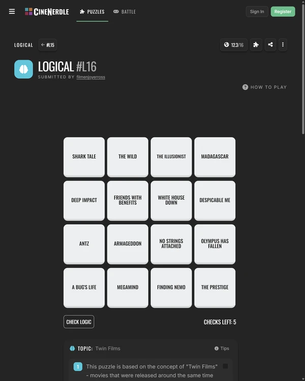 Screenshot of Logical, a daily pop culture game