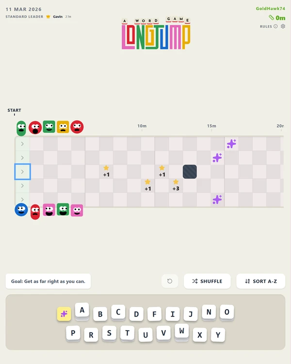 Screenshot of Long Jump, a daily word game