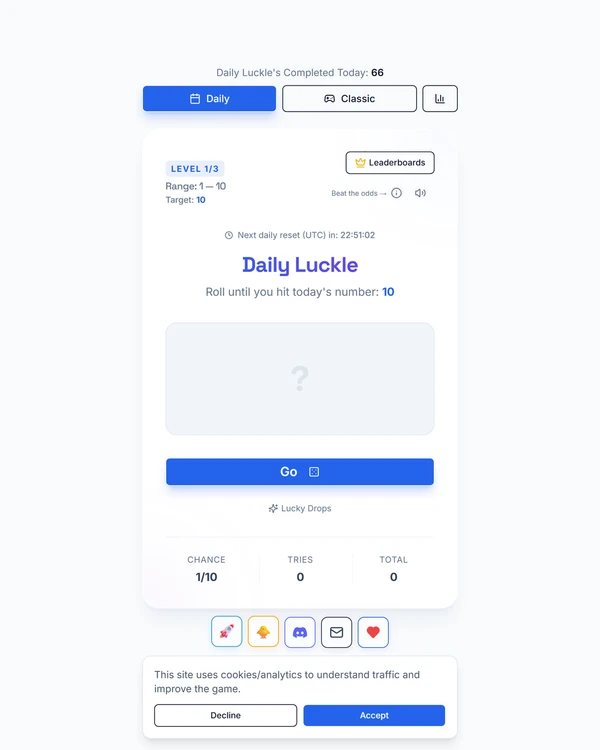 Screenshot of Luckle, a daily luck game