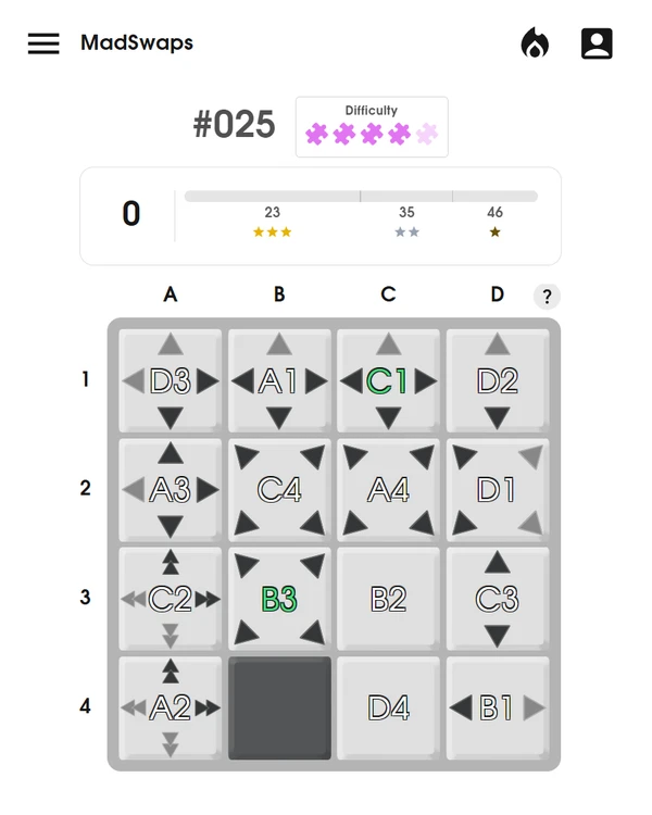 Screenshot of MadSwaps, a daily logic game