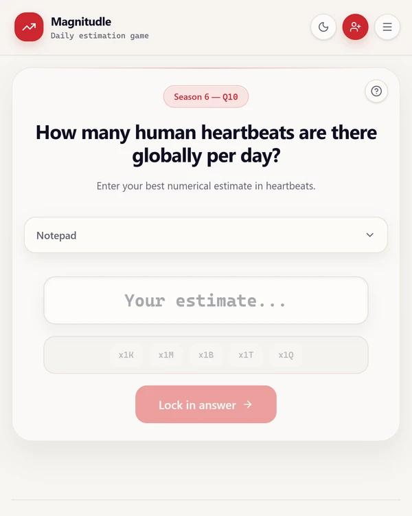 Screenshot of Magnitudle, a daily number game