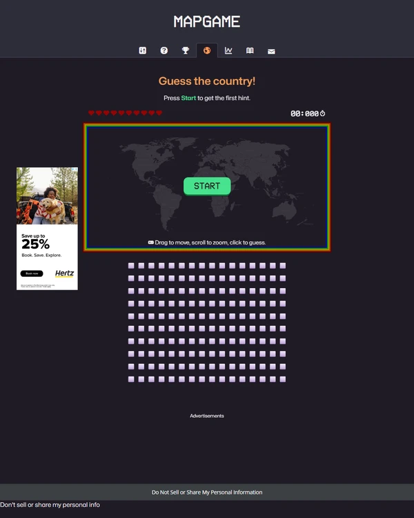 Screenshot of MapGame, a daily geography game
