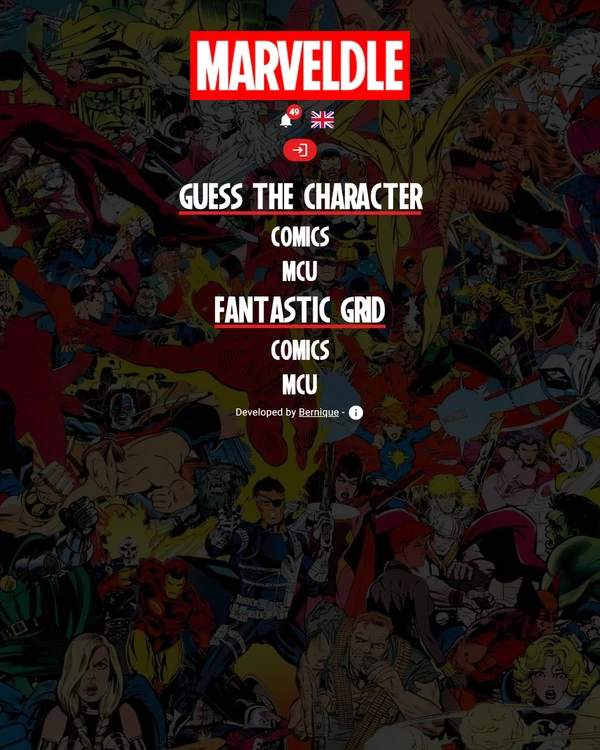 Screenshot of Marveldle, a daily fandom game