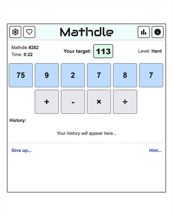 Screenshot of Mathdle, a daily math game