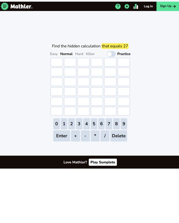 Screenshot of Mathler, a daily math game