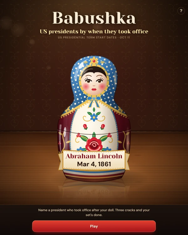 Screenshot of Babushka, a daily trivia game