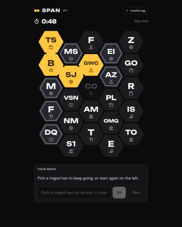 Screenshot of SPAN by Mayhex, a daily trivia game
