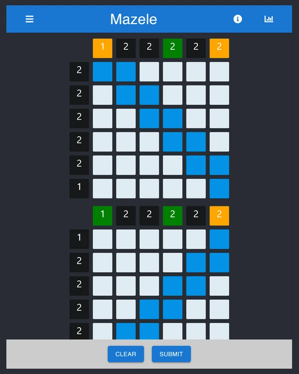 Screenshot of Mazele, a daily logic game