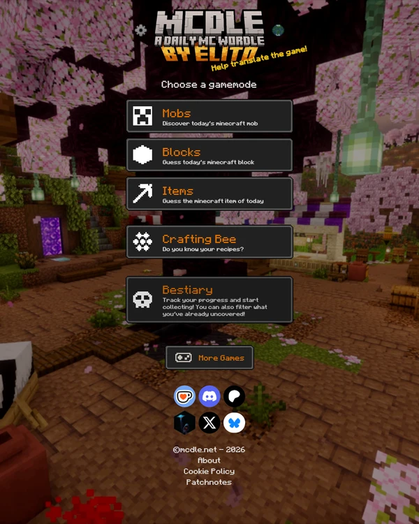 Screenshot of MCdle, a daily fandom game