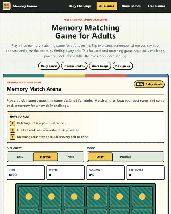 Screenshot of Memory Matching Game, a daily logic game
