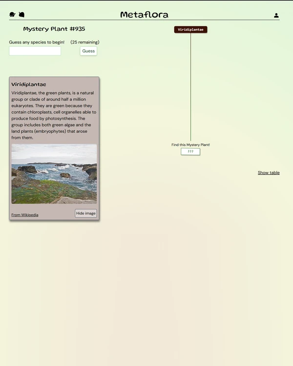 Screenshot of Metaflora, a daily animal game