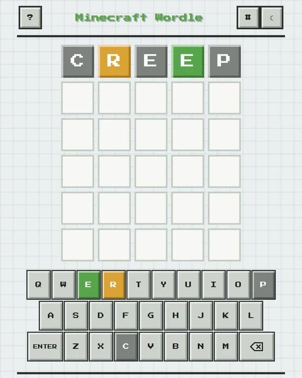 Screenshot of Minecraft Wordle, a daily word game